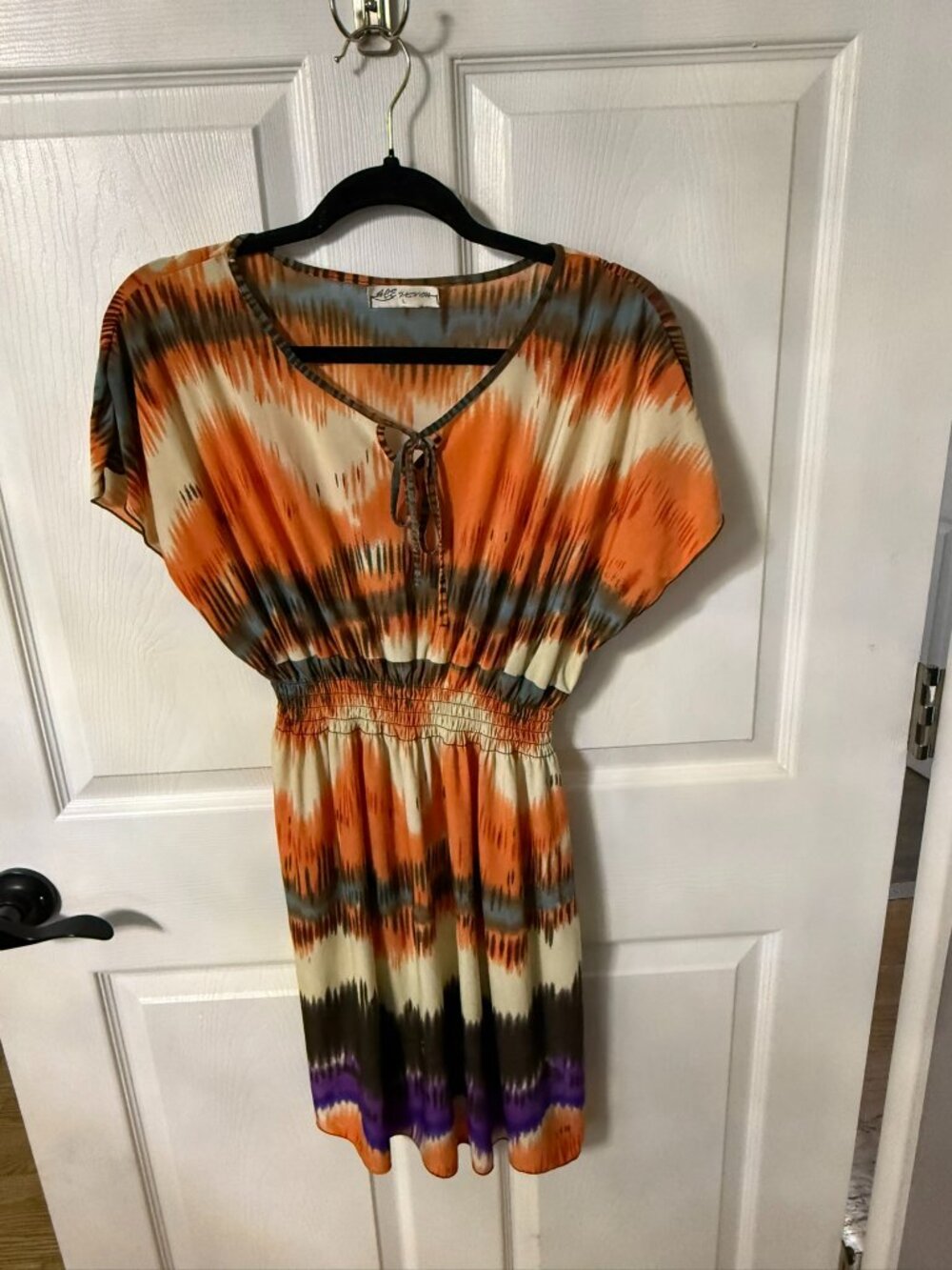 Ace Fashion Short Sleeve Boho Cinched Waist Midi Dress Size Large